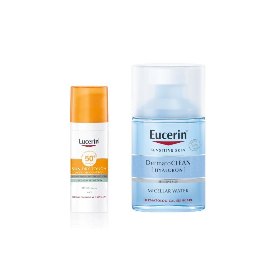  Eucerin Combo ( Kem Chống Nắng Giúp Kiềm Dầu & Ngừa Mụn Dry Touch SPF50+ 50ml + Gel Rửa Mặt Cho Da Mụn Pro Acne Cleansing Gel 75ml) 