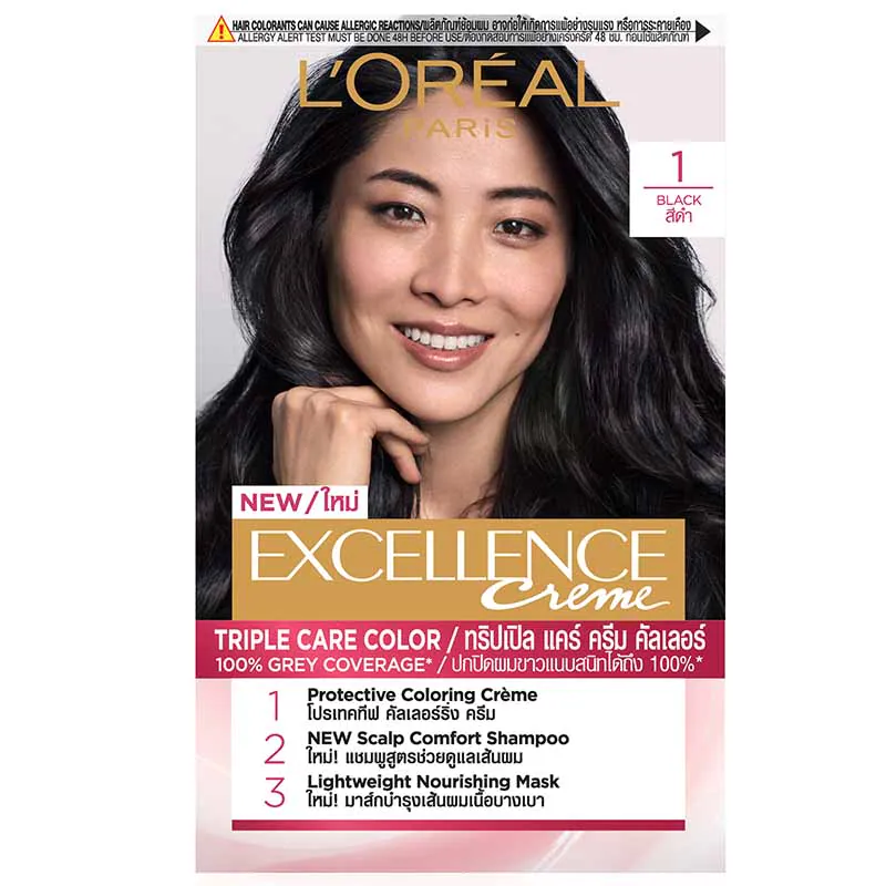  Màu Nhuộm Dưỡng Tóc Phủ Bạc L'Oreal Excellence Crème #01 Natural Black Đen Tự Nhiên 172ml 