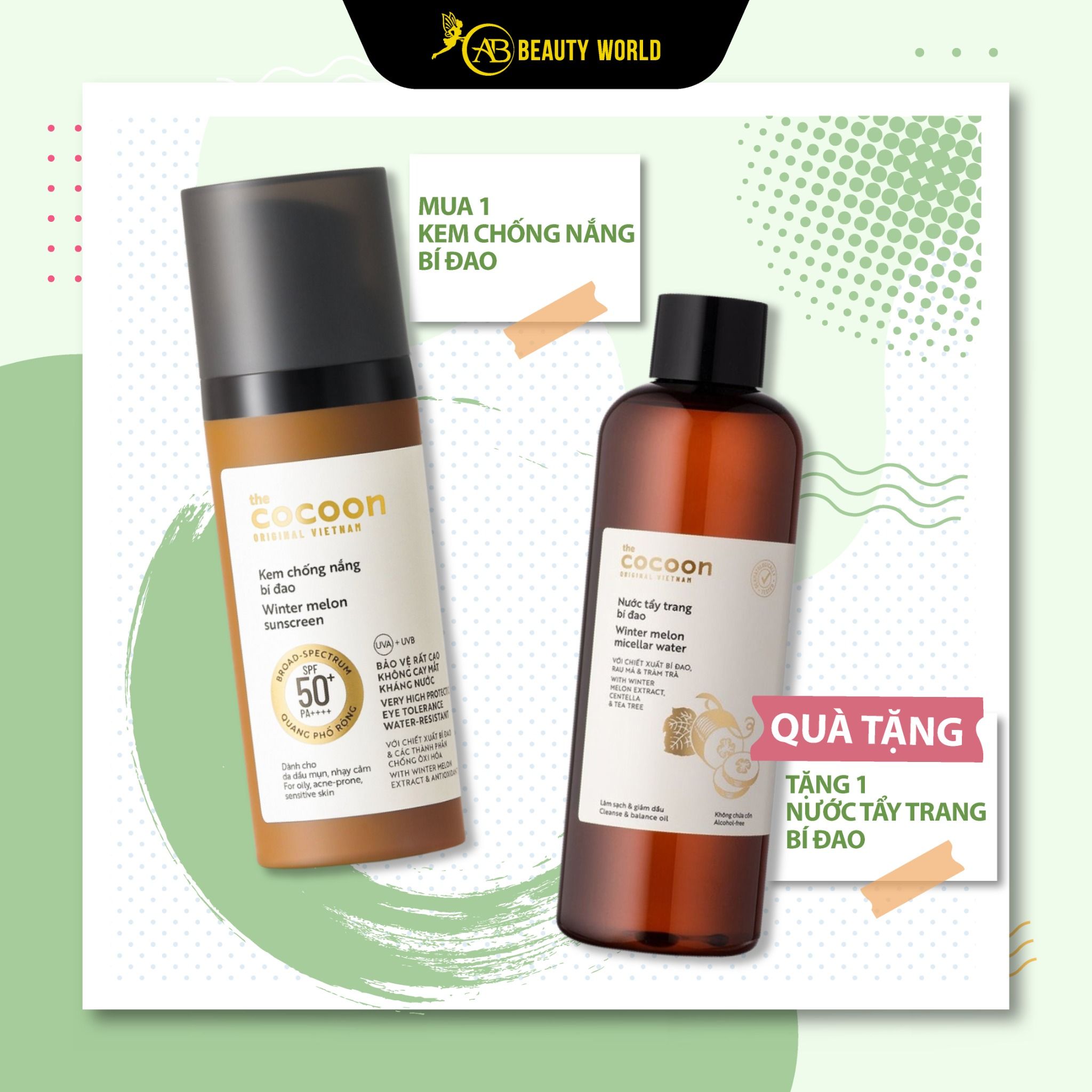  Combo Cocoon Kem Chống Nắng Bí Đao 50ml Và Nước Tẩy Trang Bí Đao 500ml 