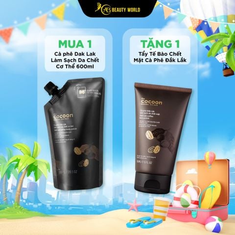  Combo Cà phê Dak Lak lak Cocoon làm sạch da chết cơ thể 600ml và Cà phê Dak Lak làm sạch da chết mặt 150ml 