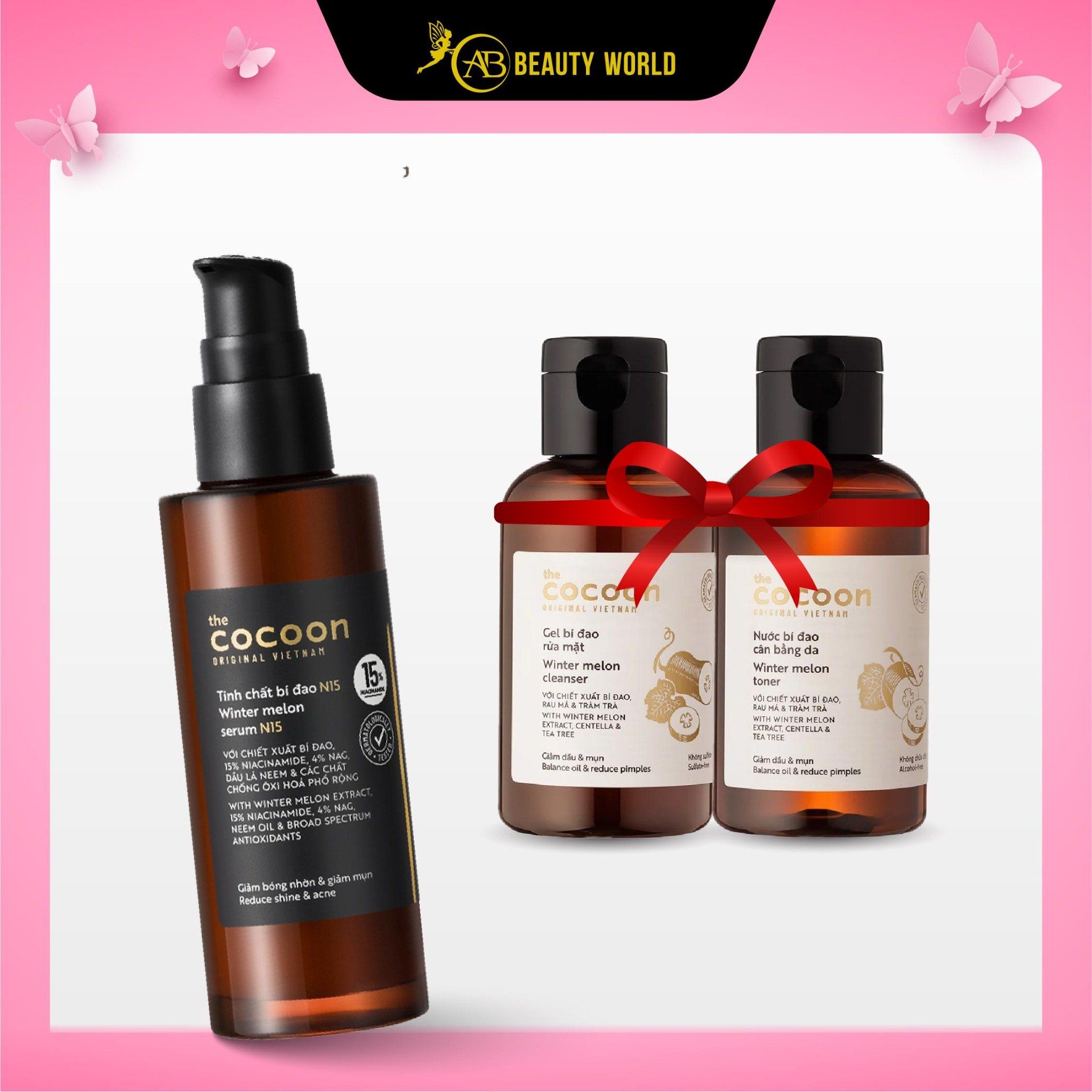  Combo Cocoon Tinh Chất Bí Đao N15 70ml + Gel Bí Đao Rửa Mặt 140ml + Nước Bí Đao Cân Bằng Da 140ml 
