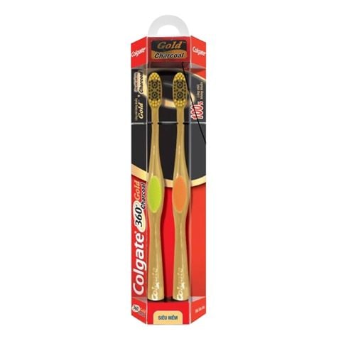  Bộ Đôi Bàn Chải Đánh Răng Colgate 360 Charcoal Gold Siêu Mềm 