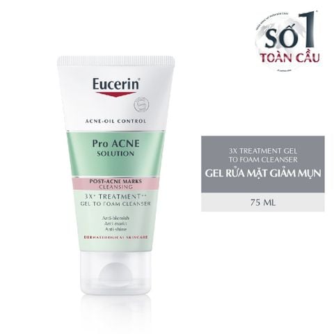  Gel Rửa Mặt Eucerin Cho Da Mụn Pro Acne Solution 3X Treatment Gel To Foam Cleanser 75ml. 