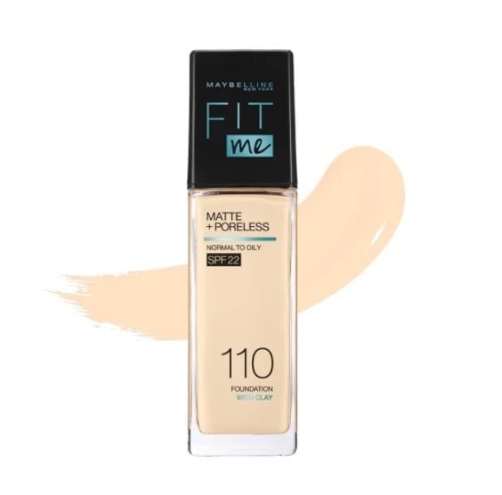  Kem Nền Mịn Nhẹ Kiềm Dầu Chống Nắng Maybelline Fit Me Matte Poreless Foundation Spf 22 #110 Porcelain 30ml 