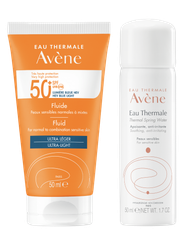  Combo Avène Kem Chống Nắng Cho Da Thường, Hỗn Hợp, Nhạy Cảm 50ml + Xịt Khoáng 50ml Very High Protection Fluid Spf50+ + Thermal Spring Water 