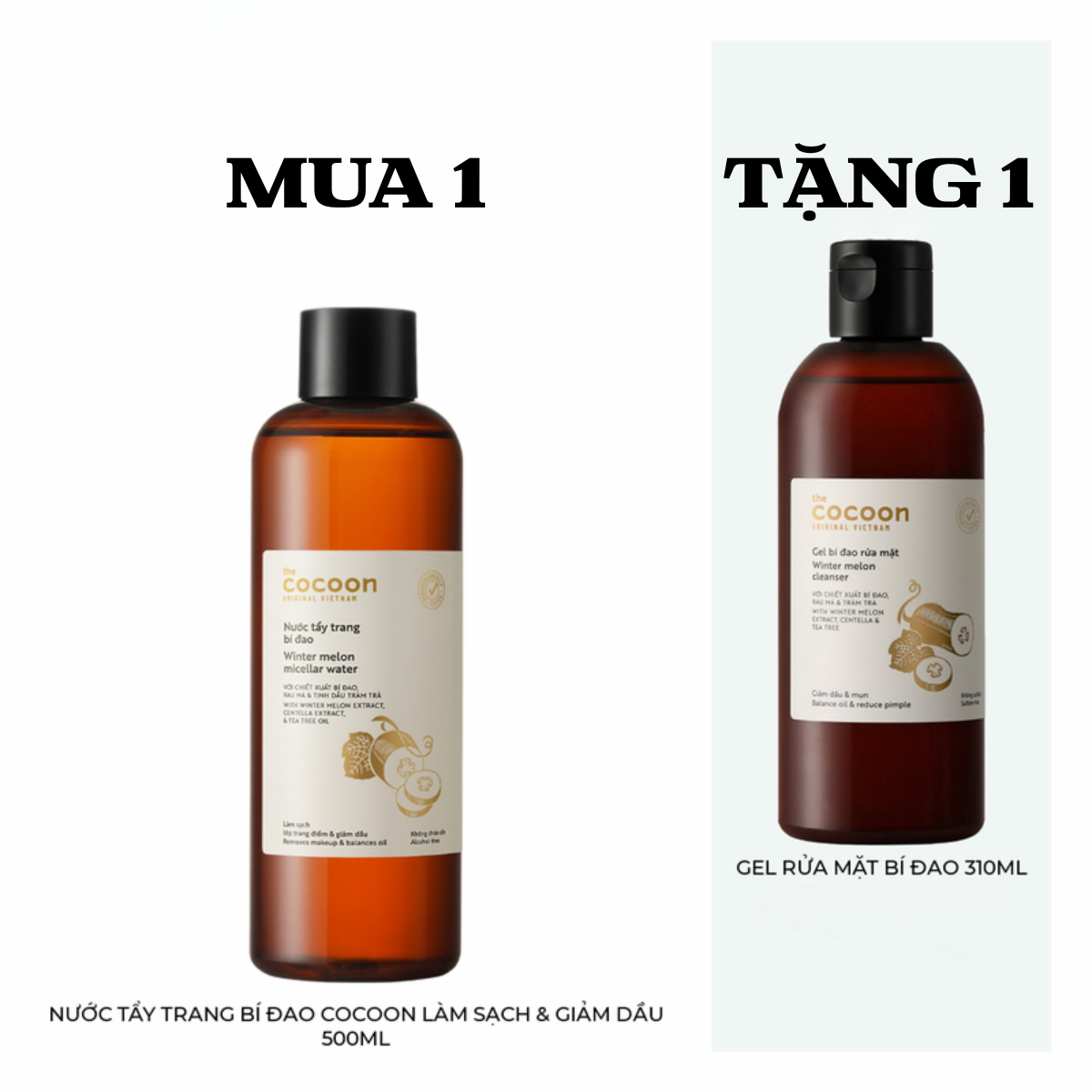  Combo Cocoon Gel Bí Đao Rửa Mặt 310ml Và Nước Tẩy Trang Bí Đao 500ml 