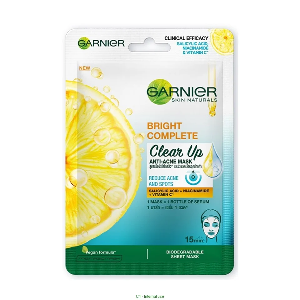  Mặt Nạ Garnier Vitamin C & Salicylic Acid Giảm Mụn, Sáng Da 23G. 