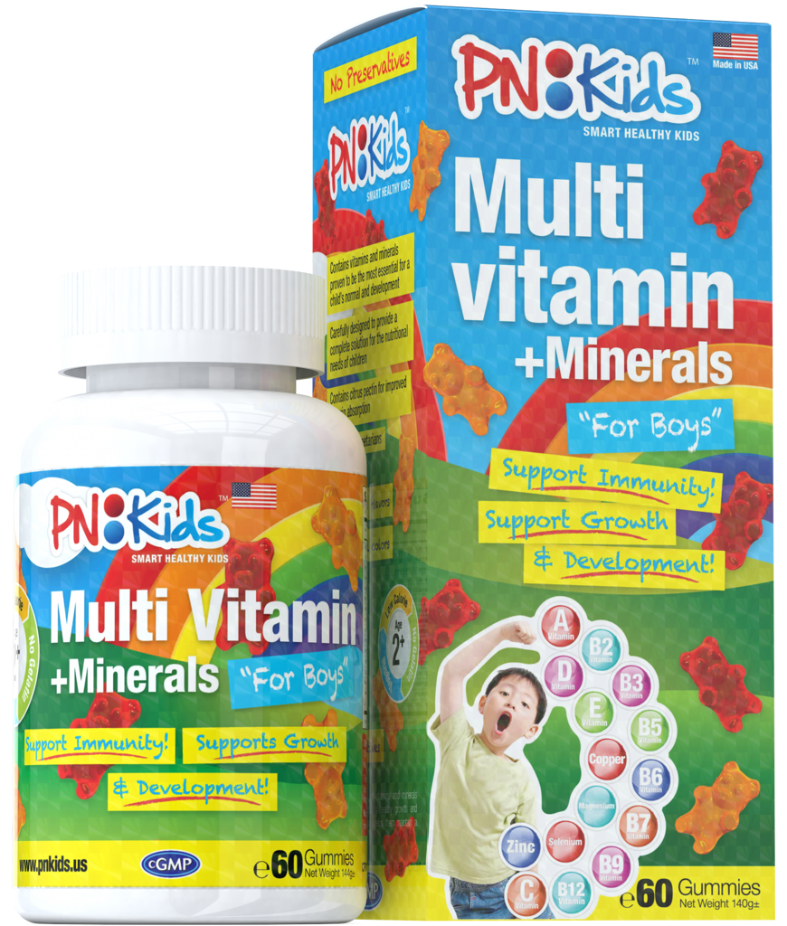  Kẹo Dẻo Giúp Tăng Sức Đề Kháng Cho Bé Trai PN Kids MULTI VITAMIN+MINERALS hộp 60 viên - DATE 