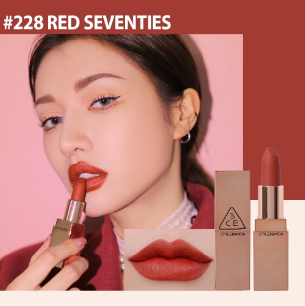  Son Thỏi Lì 3CE Matte Lip Color #228 Red Seventies - Màu Đỏ Nâu 