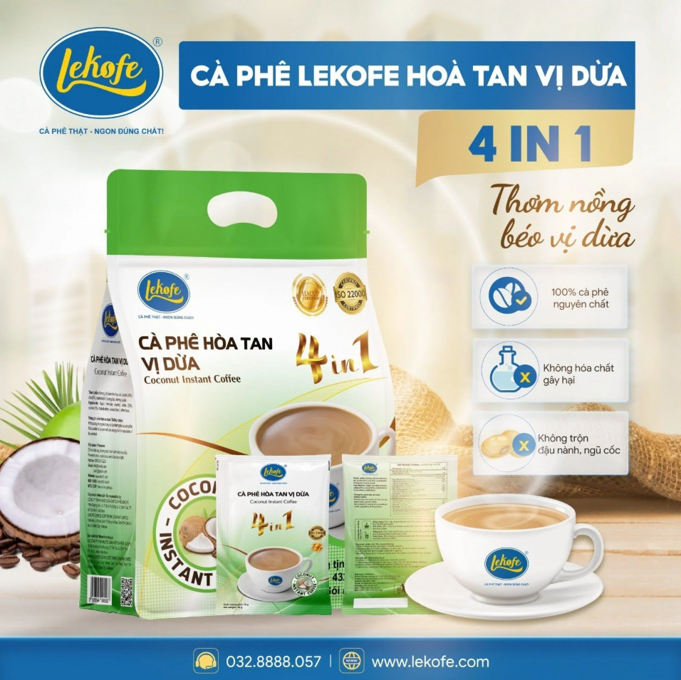  Cà Phê Lekofe Hòa Tan Vị Dừa 4In1 432G 