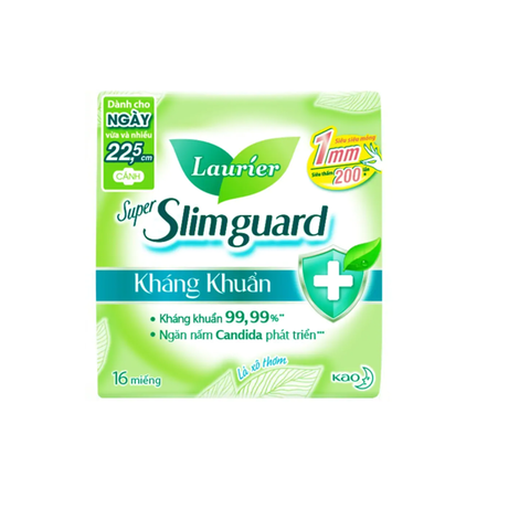  Băng Vệ Sinh Ngày Kháng Khuẩn Siêu Mỏng 1mm Laurier Super Slimguard 16 Miếng - DATE 