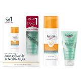 Combo Eucerin Kem Chống Nắng Kiềm Dầu, Ngừa Mụn SPF50+ 50ml + Gel Rửa Mặt Cho Da Mụn Pro Acne Cleansing Gel 75ml.
