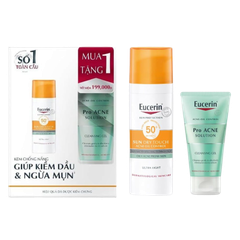  Combo Eucerin Kem Chống Nắng Kiềm Dầu, Ngừa Mụn SPF50+ 50ml + Gel Rửa Mặt Cho Da Mụn Pro Acne Cleansing Gel 75ml 