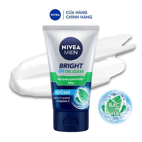  Sữa Rửa Mặt Bọt Mịn Sạch Nhờn Mát Lạnh Nivea Men Bright 8H Oil Clear AirCool Foam 100g - DATE 