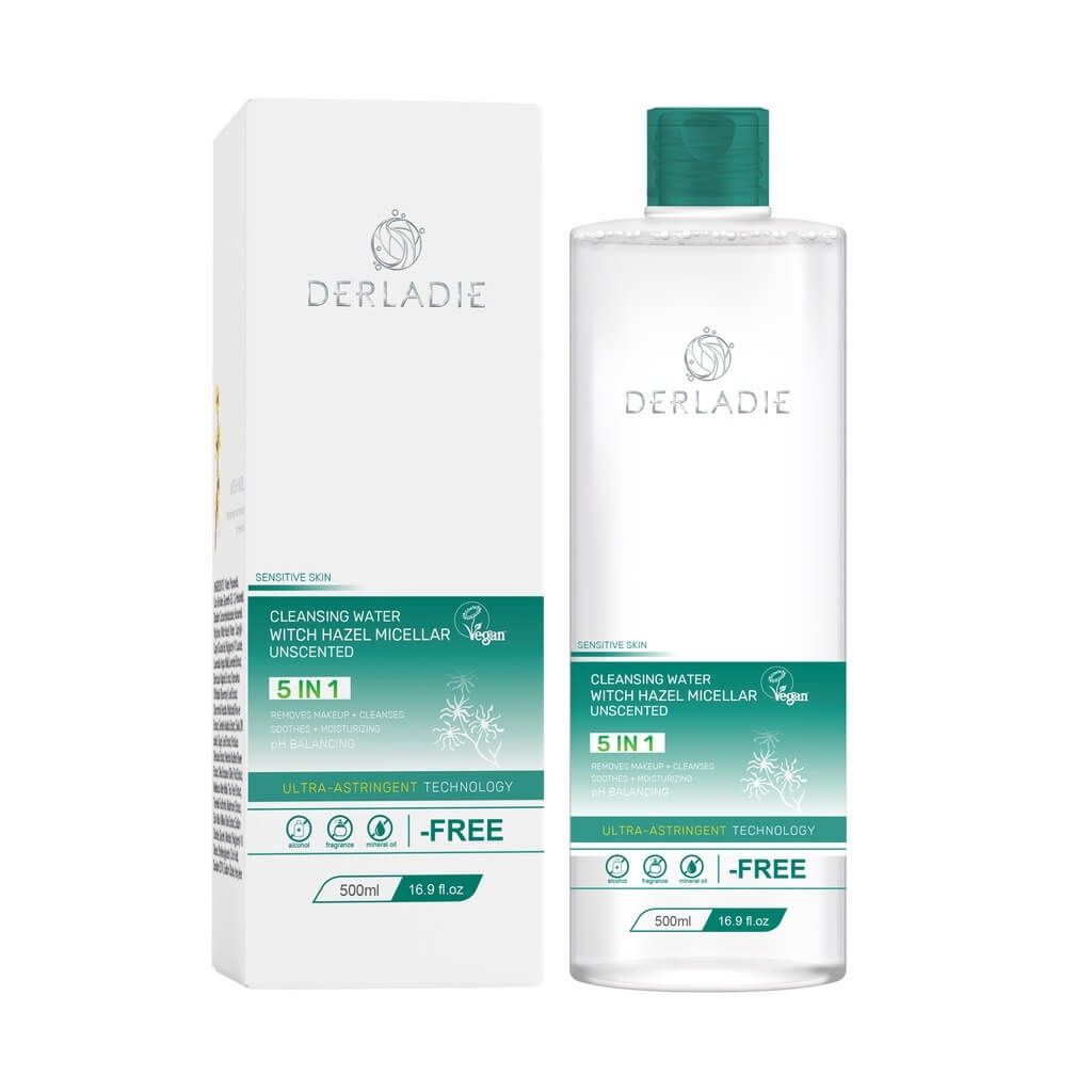  Nước Tẩy Trang Derladie Sạch Sâu, Cải Thiện Lỗ Chân Lông Cleansing Water Witch Hazel Micellar Unsented 500ml. 