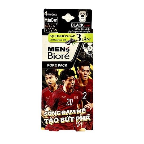  Miếng Dán Mũi Lột Mụn Men'S Bioré Pore Pack Black Strip Refreshing Cool 4 Miếng (Màu Đen). 