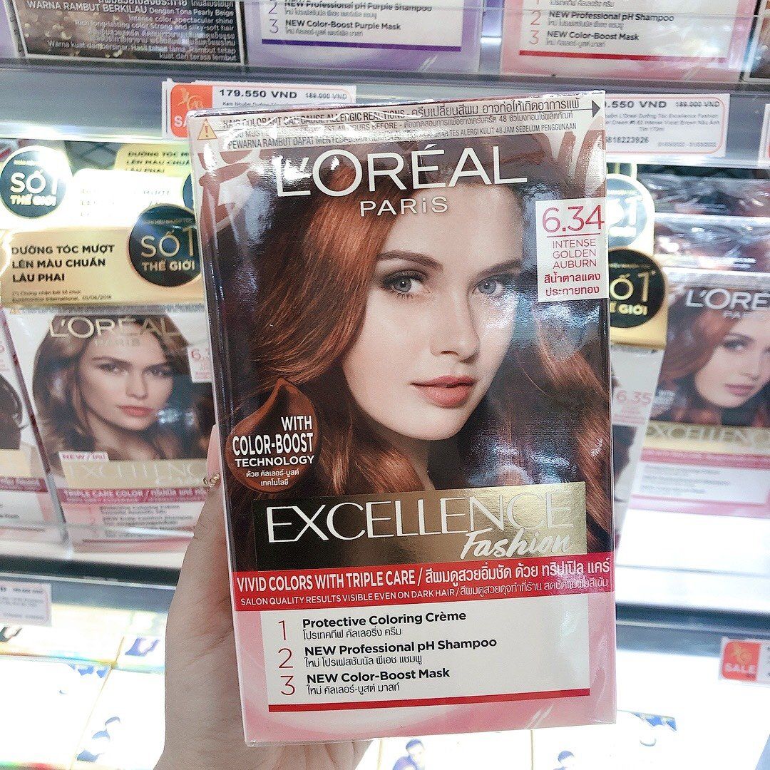  Kem Nhuộm Dưỡng Tóc L'Oreal Excellence Fashion Hair Color Cream #6.34 Intense Golden Auburn Vàng Đậm 172ml 