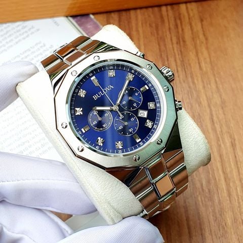  A - Bulova Men's 96D138 Quartz Diamond Accents Chronograph Blue Dial 44mm Watch 