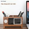 Hộp bút gỗ kết hợp lịch vạn niên để bàn làm việc, bàn học
