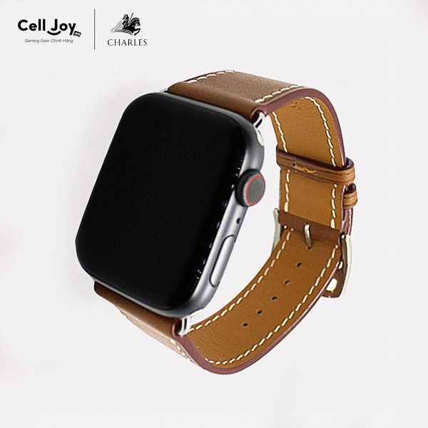 Dây da Charles Barenia cho Apple Watch size nam (42/44/45mm) - Adapter màu bạc