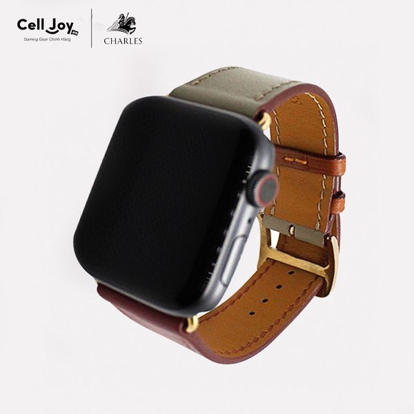 Dây da Charles Swift Đỏ Kem cho Apple Watch size nữ (38/40/41mm) - Adapter màu bạc