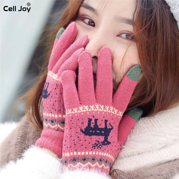 Găng Tay Len Christmas Patterns Cảm Ứng Màn Hình Điện Thoại Chất Len Dày Cho Mùa Đông Siêu Cute
