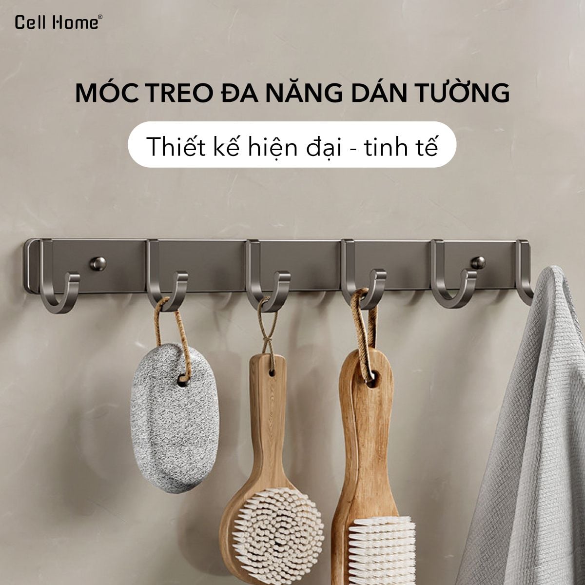 Móc treo quần áo dán tường inox 304 keo siêu dính không cần khoan – Celljoy