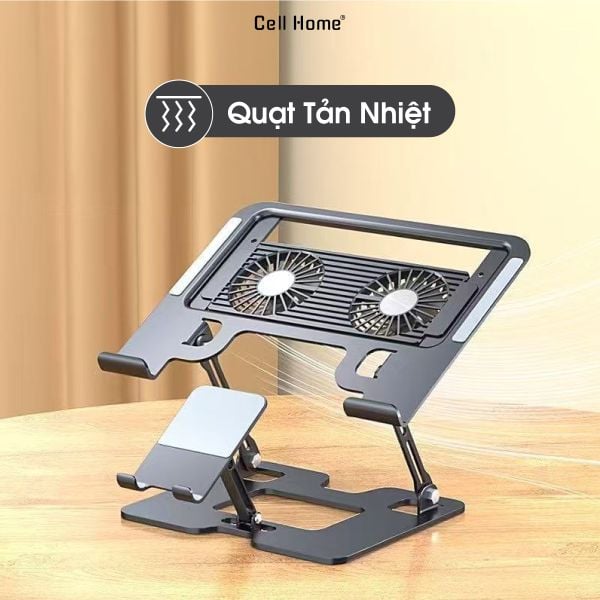 Giá Đỡ Laptop Tablet Điện Thoại 2 Trong 1 Giá Đỡ Laptop Quạt Tản Nhiệt Công Thái Học Cao Cấp