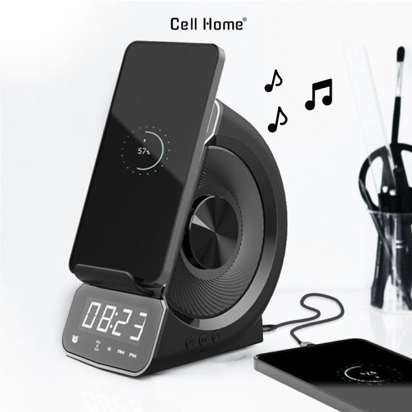 Đồng hồ báo thức để bàn WD-200 LED loa bluetooth có microphone đàm thoại tuỳ chỉnh âm Bass đế sạc không dây 10W tích hợp Radio FM