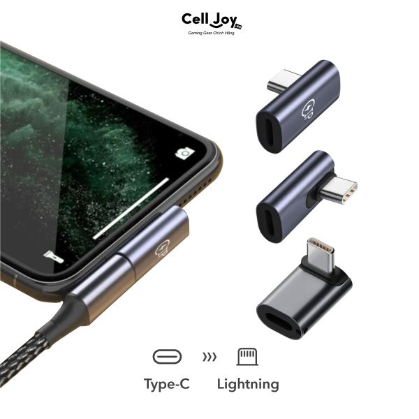 Cổng chuyển đổi cáp sạc dữ liệu Type-c sang cổng Lightning Female 90 độ cho iPhone 15