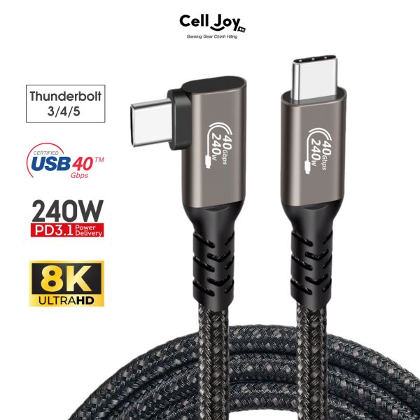 Cáp Type C xuất hình ảnh gập 90 độ chuẩn USB4 40Gbps/240W/8K tương thích Thunderbolt 3/4/5 cáp Type-C to Type-C
