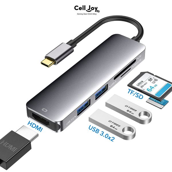 Hub chuyển đổi Type-C 5in1 USB-C To 4K HDMI, USB 3.0, SD/TF Card