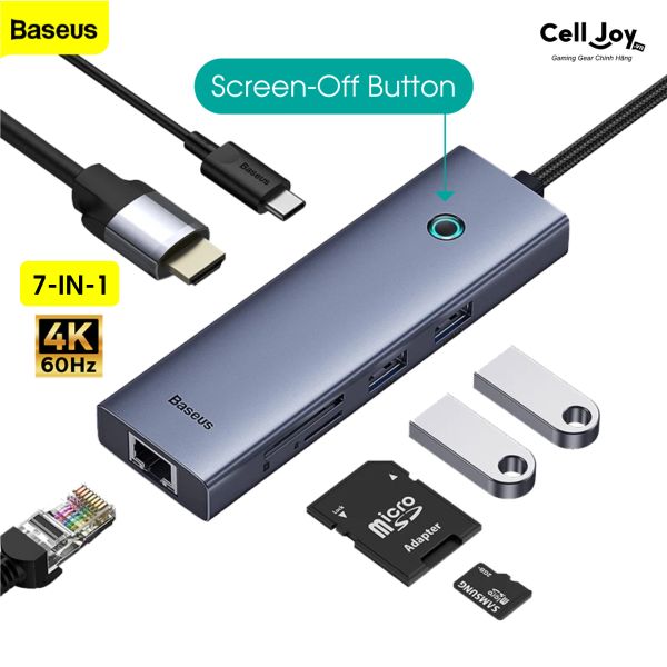 Hub Type-C chuyển đổi Macbook Baseus UltraJoy Series 7in1 (Type-C to HDMI + TF/SD + RJ45 + PD 100W + USB3.0)