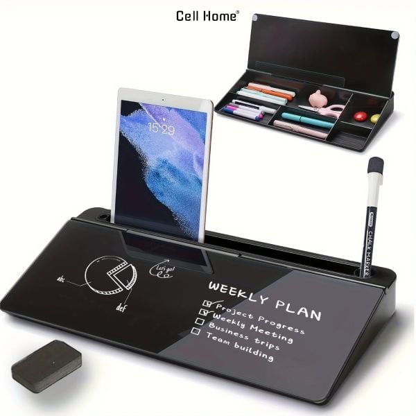 Bảng đen ghi chú để bàn và ngăn chứa đồ dùng văn phòng tiện lợi