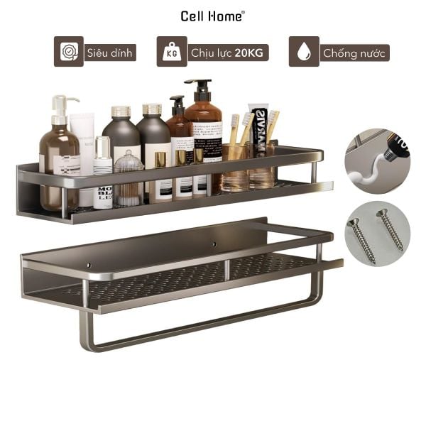 Kệ để đồ nhà tắm đa năng dán tường gọn gàng không cần khoan đục (tặng kèm keo dán siêu dính + ốc vít)