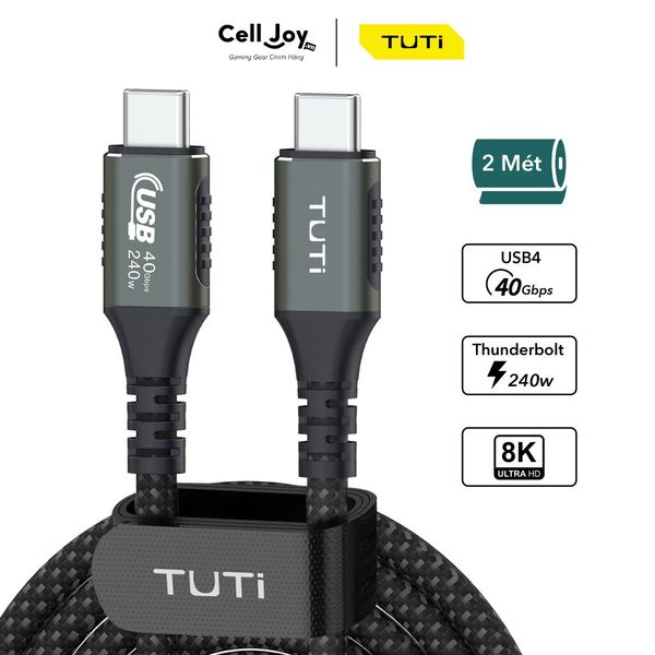 Cáp Type C to Type C TUTi chuẩn USB4 40Gbps dài 2m 8K Display 40W tương thích Thunderbolt 3/4 xuất hình ảnh truyền dữ liệu sạc nhanh