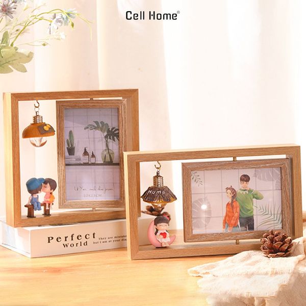 Khung ảnh để bàn xoay 360 gỗ tự nhiên phong cách Scandinavian (02 tấm hình 10x15cm)
