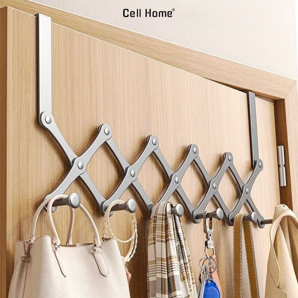 Móc treo quần áo gắn cửa, móc treo đồ cánh cửa bằng thép có thể co dãn gấp gọn