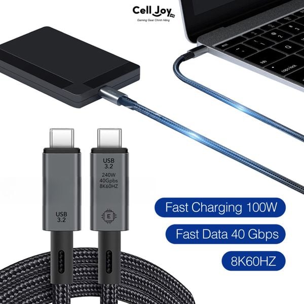Cáp dữ liệu TB4 USB-C sang Type-C USB4 sạc nhanh 240W 8K HD Type-C 40Gb