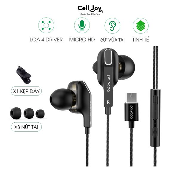 Tai nghe Type-C POLVCDG chất lượng âm thanh HIFI độ nét cao chơi game chân thật