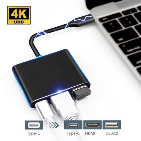 Bộ Adapter Cáp Chuyển Type-C Sang Hdmi 4K/Usb/Typec 3 Trong 1 Cho Macbook, Ipad Dùng Trong Trình Chiếu