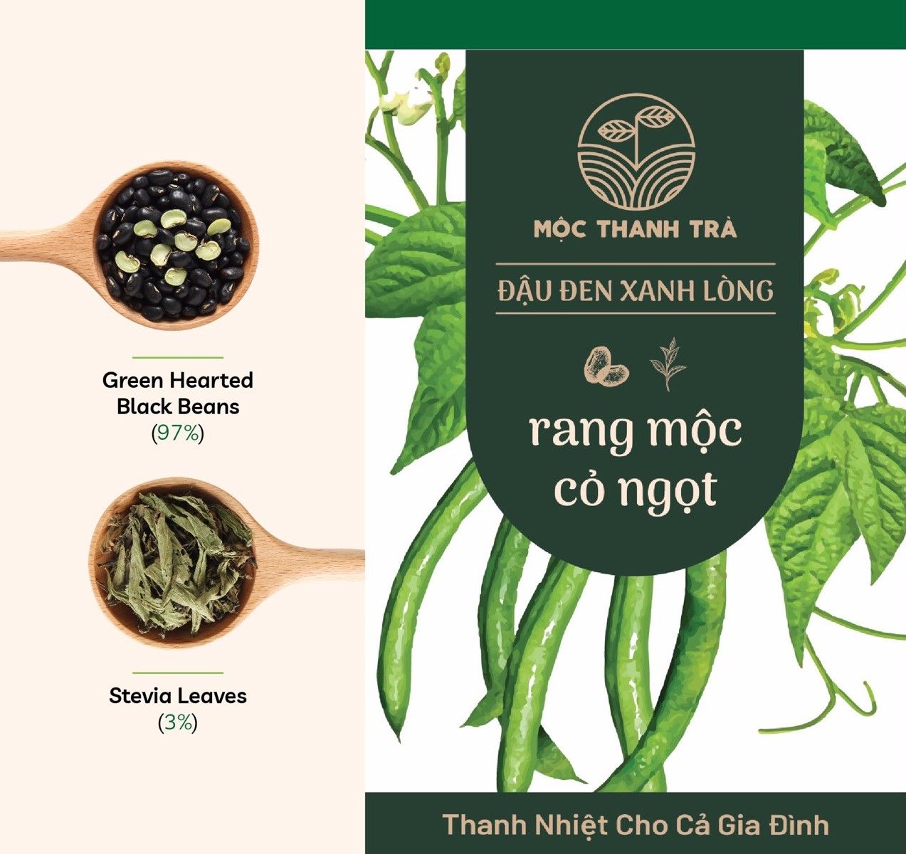  MỘC THANH TRÀ- ĐẬU ĐEN XANH LÒNG RANG MỘC VÀ CỎ NGỌT 