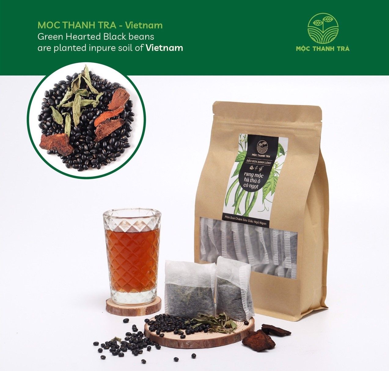  MỘC THANH TRÀ- TRÀ ĐẬU ĐEN XANH LÒNG RANG MỘC & CỎ NGỌT & HÀ THỦ Ô 