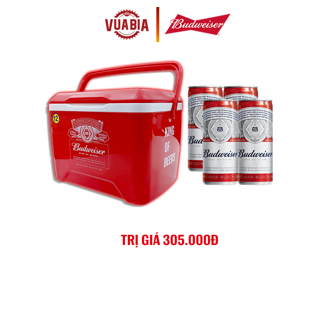 Bia Budweiser Lốc 4 Lon 330ml  + Thùng Đá Budweiser Cao Cấp 12L - QUÀ TẶNG KHÔNG BÁN