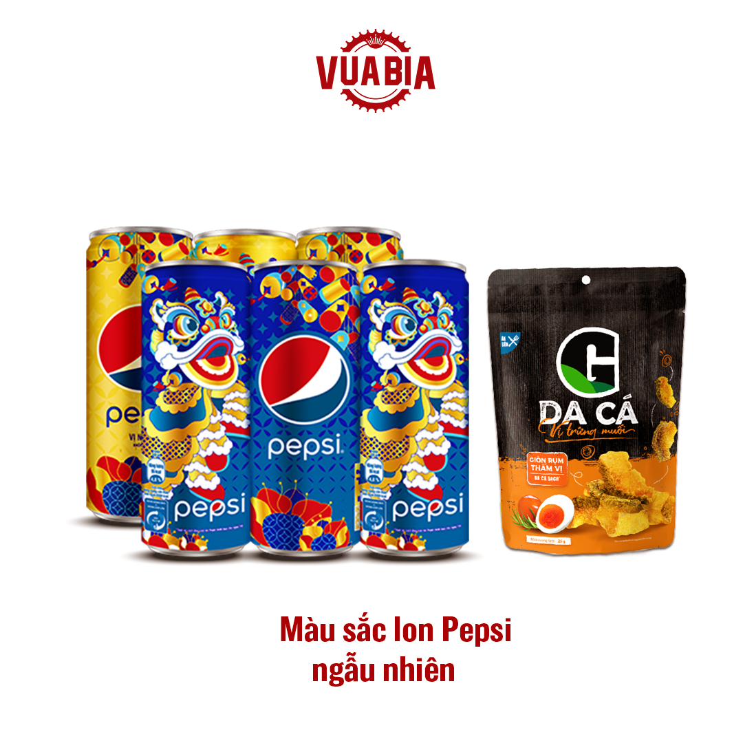 Combo Lốc 6 Lon Pepsi Tết 320ml + Gói Snack Da Cá - QUÀ TẶNG KHÔNG BÁN