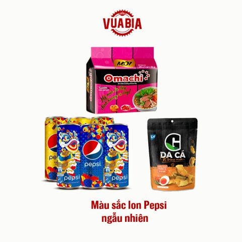 Combo Lốc 6 Lon Pepsi Tết 320ml + Gói Snack Da Cá + Lốc 5 Gói Mì Omachi - QUÀ TẶNG KHÔNG BÁN