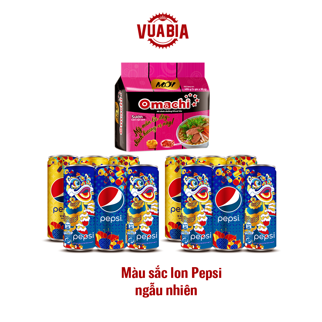 Combo 2 Lốc 6 Pepsi Tết + Lốc Mì Omachi Vị Sườn 5 Gói - QUÀ TẶNG KHÔNG BÁN