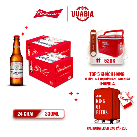 [FREESHIP] Bia Budweiser Combo 2 Thùng 24 Chai 330ml - Thùng Đá Budweiser 12L + Khui Bia Budweiser