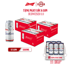 Bia Budweiser Combo 3 Thùng 12 Lon 500ml - Tặng 1 Lốc 6 Lon Budweiser 0.0