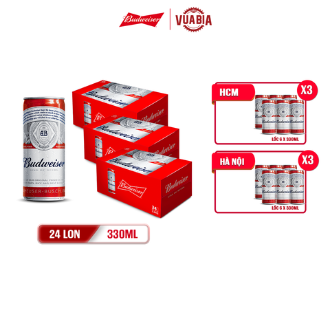 [FREESHIP] Bia Budweiser Combo 3 Thùng 24 Lon 330ml - Mua Bia Tặng Bia [HN]